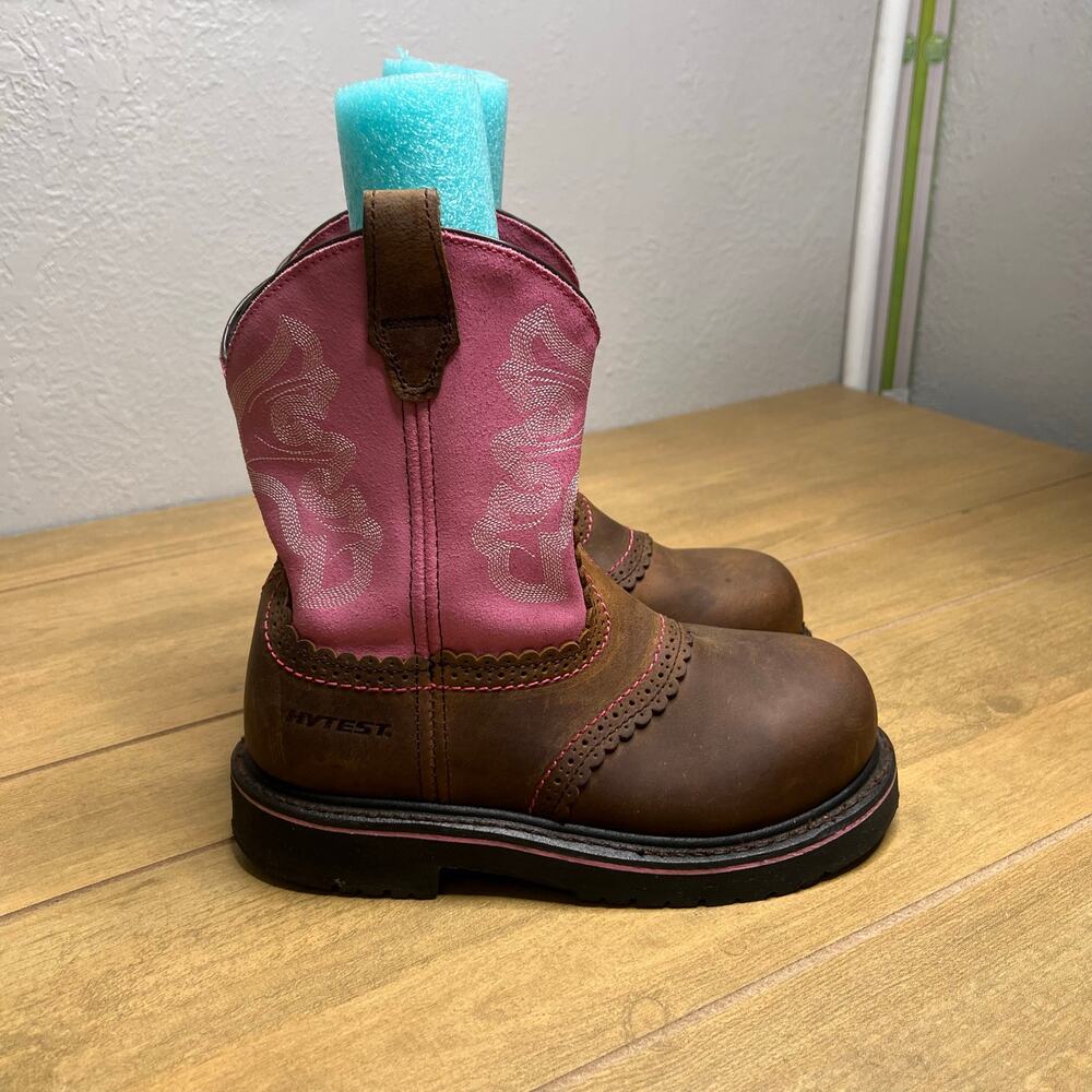 HYTEST Women's Sz 8 Medium Width Western Wellington Steel Toe Safety Boot K17073